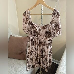 Altar'd State Brown Sweetheart Floral Midi Dress Velour Velvet Size Large